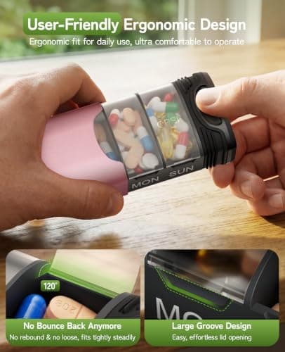 Weekly Pill Boxes 7 Day 1 Times A Day,Serfeymi Metal Pill Organiser(Spare Gasket Provide),Travel Tablet Dispenser,Daily Pill Case,Dosette Box,Medicine Holder for Medication,Supplement(Indiv Lid)-Pink — view 4