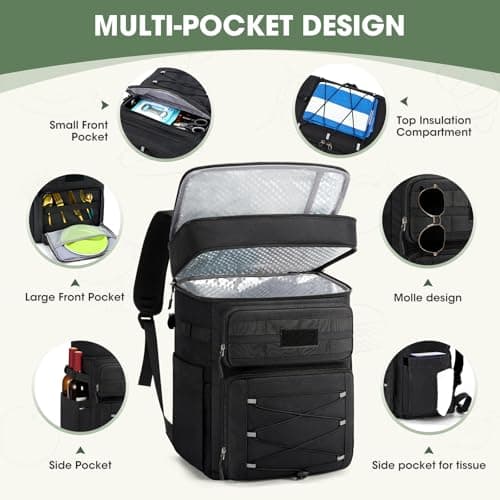 RAINSMORE Cooler Backpack 30L Insulated Cool Bag Rucksack Leakproof Large Capacity Dual Zone Thermal Picnic Backpack Waterproof for Outdoor BBQ Black — view 5