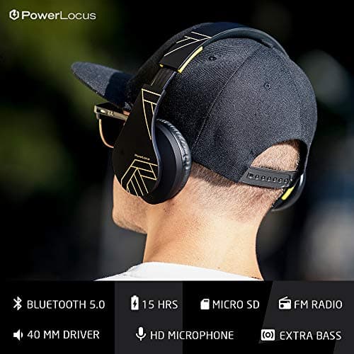 PowerLocus Bluetooth Over-Ear Headphones, Wireless Stereo Foldable Headphones Wireless and Wired Headsets with Built-in Mic, Micro SD/TF, FM for iPhone/Samsung/iPad/PC (Black/Yellow) — view 6