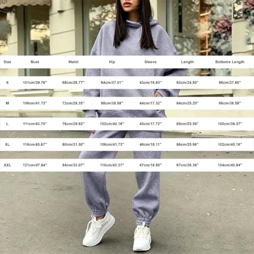 Ladies Tracksuit Sets Lavender Cotton Fleece Two Piece Outfit Women Drawstring Hooded Co Ord Sets Elastic Ankle Cuff Jogger Pants Relaxed Lounge Sets for Gym Casual Daily Wear Size M — view 3