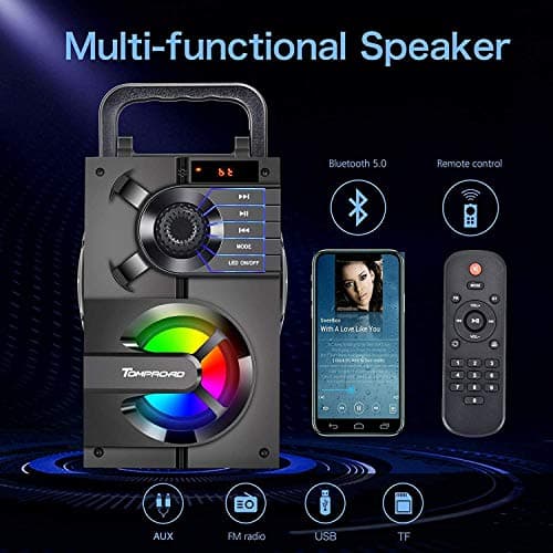 Portable Bluetooth Speakers with Subwoofer Wireless Stereo Sound Rich Bass, Outdoor Party Speaker Support Remote Control FM Radio LED Lights for Home, Travel, Camping — view 2