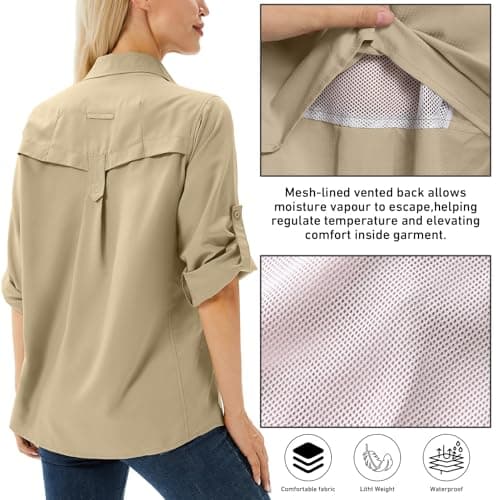 Winebox Women's UPF 50 Shirts Long Sleeve Sun Protection UV Quick Dry Casual Outdoor Safari Walking Fishing Hiking Travel Shirts(Khaki-s) — view 3