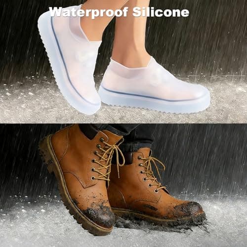 Reusable Silicone Shoe Cover, UK 2.5-6.5 Waterproof Covers for Men Women Transparent Anti-Slip Resistant Protector to Prevent Rain into Shoes (Thickened), Dry for Outdoor Cycling Camping Walking — view 5