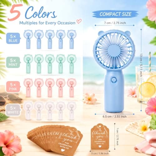 Fiada 20 Set Mini Portable Handheld Fans Bulk, Battery Operated — view 2