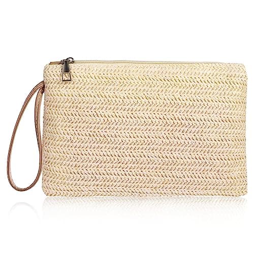 Molain Womens Straw Clutch Handbag - Bohemian Summer Beach Woven Purse With Zipper - Sea Wristlet for Women Girls