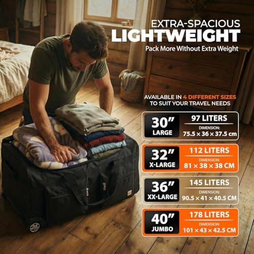 ATX Luggage 36" Extra Large Wheeled Duffle Bag Lightweight Rolling Wheels Suitcase Extra Durable Holdall for Sports Travel and Cargo | Black — view 3
