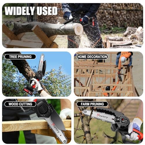 Mini Chainsaw Cordless 6 Inch, Small Hand Held Chainsaws, Electric Pruning Chain Saw with Replacement 2 Chains & Security Lock, Battery Chainsaw for Wood Cutting Tree Trimming (2 Battery and Charger) — view 5