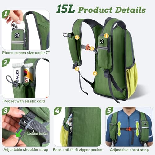 BECOJADDE 15L Hiking Backpack for Men Women Foldable Small Rucksack Lightweight Mini Backpack for Camping Travel Outdoor, Olive Green Yellow — view 2