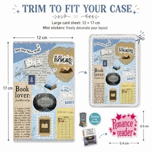 UZYXC 4 E Reader Cardstock Inserts and 50 Reading Stickers, Decorative Accessories Compatible with Kindle Paperwhite Clear Cases, Personalised Bookish Designs for Home and Travel — view 2