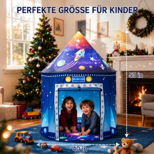 Rocket Space Ship Play Tent for Kids, Astronaut Themed Pop Up Playhouse, Indoor Outdoor Foldable Space Adventure Tent Birthday Gift for Boys and Girls — view 2
