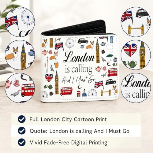 London is Calling Bifold Wallet, UK Landmark Print RFID Blocking PU Leather Purse, British Souvenir Wallet for Adults Teens Travel Gift — view 6