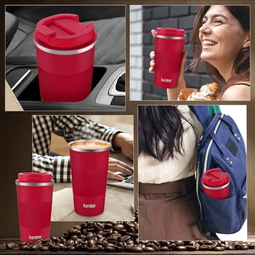 KETIEE Travel Mugs, 510ml Insulated Coffee Cup with Leakproof Lid,Reusable Coffee Cups Travel Cup,Coffee Travel Mug,Double Walled Coffee Mug,Stainless Steel Thermal Cup Mug for Hot Cold Drinks, Red — view 5