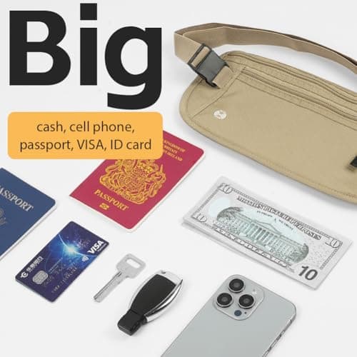 DiULi Bum Bag with RFID, RFID Blocking Anti-Theft Passport Holder Waist Bagfor Passport Holder Cash Phone, Hidden Travel Wallet for Secure Travel, Underclothes Bum Bag for Men & Women, Khaki — view 6