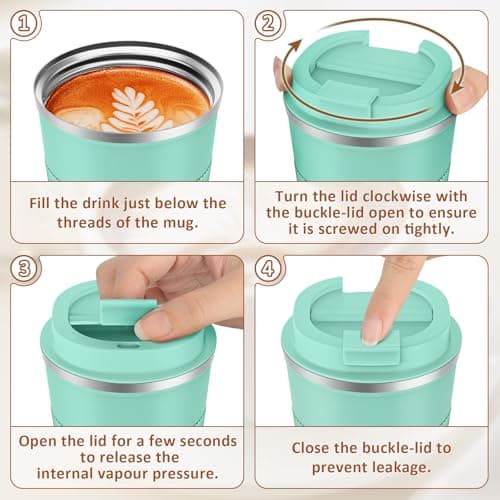 KETIEE Travel Mug Insulated Coffee Cup 380ml with Leakproof Lid, Reusable Coffee Cups Travel, Double Walled Coffee Travel Mug, Stainless Steel Thermal Coffee Mug for Hot Cold Drinks, Mint Green — view 6