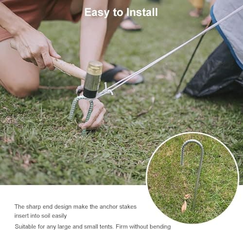 16" Heavy Duty Galvanised Steel Ground Rebar Stakes, Ground Stakes J Hooks Ground Anchors for Marquees, Gazebos, Castles, Tents, Trampolines, Bouncy, Camping, Football Nets(40CM 8 Pack) — view 4