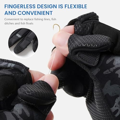 GJV Winter Fingerless Fishing Gloves for Men & Women, Windproof Cold Weather Touchscreen Warm Motorcycle Cycling Gloves for Photography Hunting Ski Driving (Camouflage Grey, M) — view 4