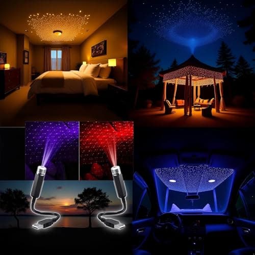 Gowxs 2Pcs Mini LED Projection Lamp Star Night, USB Plug Night Light, Romantic Projector Light Durable Mini Projection for Car, Bedroom, Living Room, Party (Red andPurple) — view 4