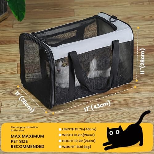 Conlun Cat Carrier Bag,Soft-Sided Pet Carriers for Dogs with 4-Sided Mesh,Airline Approved Cat Transport Carrier for Small&Medium Cats Kitten Puppy Up to 6Kg,Collapsible Cat Travel Carrier-M,Grey — view 2
