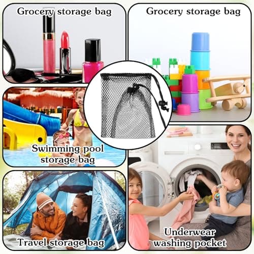 Nogeqi 10 pcs Small Mesh Bags Drawstring, Black Mesh Bags Drawstring, 4" X 5.7"Mini Nylon Net Bag with Cord Lock for Travel Laundry Stuff Organizing Storage Bag — view 4