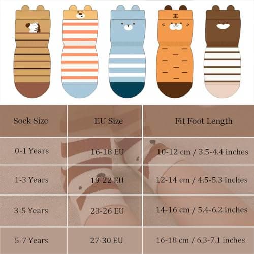 FedMois 5 Pairs Baby Kids Anti-slip Socks Cotton non skid Ankle Socks Animals, Zebra, 1-3 years — view 5