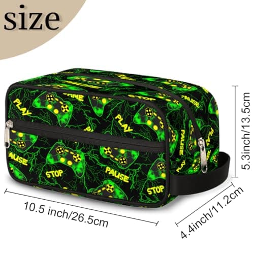 Travel Toiletry Bag for Boys Kids - Green Video Game Waterproof Hanging Dopp Kit for Men, Shaving Bag with Large Capacity for Bathroom, Sports, Shower — view 2