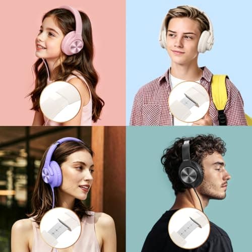 Wired Headphones with Mic, Over-Ear 3.5mm Corded Headphone for School Beige — view 6
