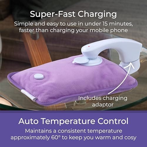 Carmen C85043PUR Rechargeable Hot Water Bottle & Cosy Hand, Body Warmer, Fast Heating, No Refill, Over Heat Protection, Portable Heating Pad for Pain Relief, Automatic Temperature Control, Purple — view 4