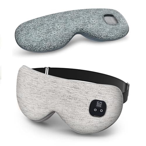 Cordless Heated Eye Mask for Dry Eyes, Electric Warm Eye Compress with 4 Heat Levels 4 Time Settings, 1000mAh Rechargeable Eye Heating Pad with 2 Detachable & Washable Covers (White, Grey)