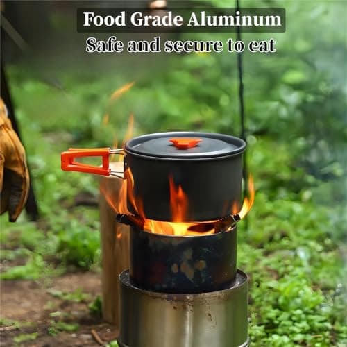 Hoquare Camping Cookware Set, 3pcs Nonstick Outdoor Aluminum Lightweight Camping Pan, Camping Pot, Portable 2-3 People Camping Cooking Kit for Travel, Camping, Hiking, Picnic, BBQ (Orange) — view 4
