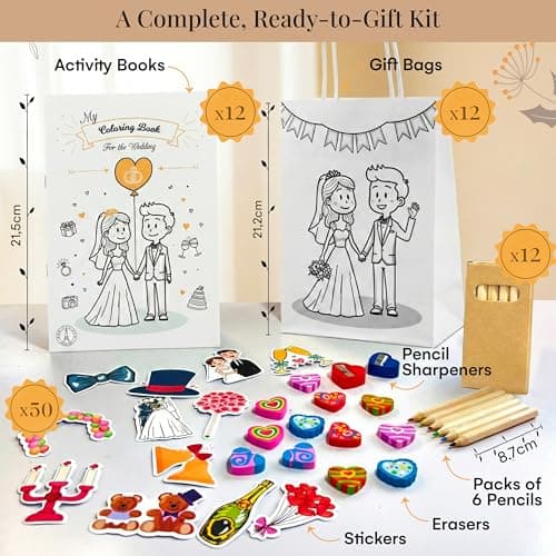 Pack of 12 Kids Wedding Activity Packs – Includes Wedding Colouring Books for Children, Crayons, Gift Bags – Fun Party Favours and Games to Keep Little Guests Entertained – Unique Favours for Guests — view 3