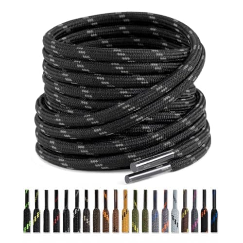 Puzeam 2 Pairs 4.5 mm Round Shoe Laces for Boots Black Grey 120cm