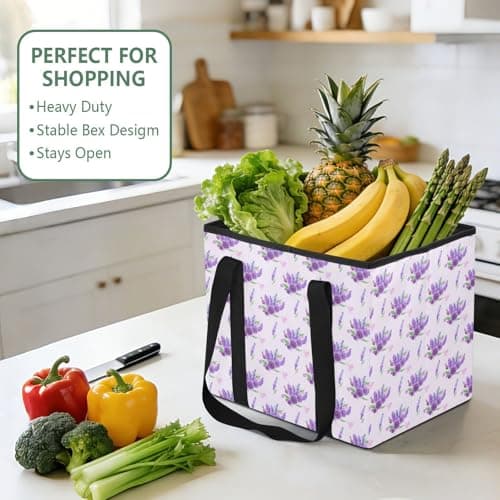 Grckit Car Trunk Organizer Purple Lavender Heavy Duty Collapsible Storage Tote Bag with Reinforced Handles for Shopping Travel Picnic — view 5