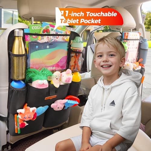 SURDOCA UPGRADED Car Seat Organiser for up to 11-inch Tablet Holder, 8 Pockets, Kids Toy Storage, Water Proof Back Seat Protector for Kids — view 5