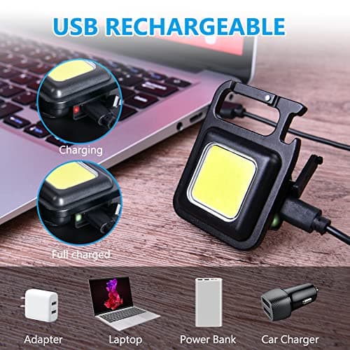 URAQT LED Keychain Flashlight, 1000 Lumens COB Rechargeable Keychain Mini Handheld Torch, 4 Light Modes Portable Pocket Light with Folding Bracket Bottle Opener Magnet Base for Outdoor Daily Use — view 6