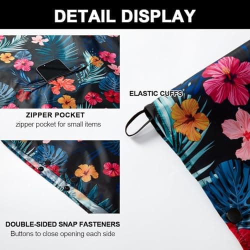 Royalotic Rain Poncho Reusable Adult Waterproof Hood Raincoat Packable Rain Jacket with Zipper Lightweight Cape with Pocket Floral — view 5