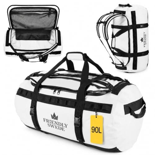 The Friendly Swede Water-Resistant Duffle Bag Backpack, 500D PVC,90L White