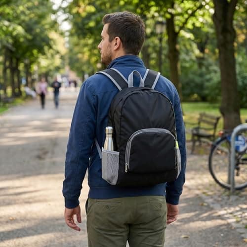 15L Foldable Waterproof Oxford Backpack Lightweight Packable Daypack Black — view 5