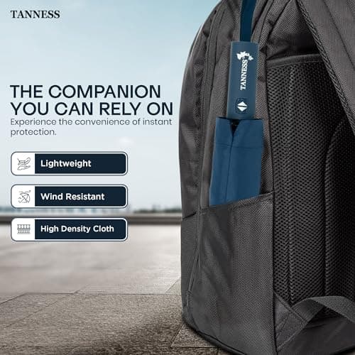 TANNESS Windproof Umbrella – 10-Rib Waterproof & Compact with Automatic Open/Close Function and Ergonomic Handle – Folding Mini - Strong for Wind and Rain (Blue) — view 6