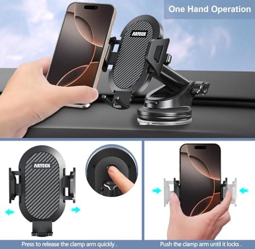 Arteck Car Mount, Universal Mobile Phone Car Mount Holder 360° Rotation for Auto Windshield and Dash, for Cell Phones Apple iPhone 16, Plus, Pro, Pro Max, 15, 14, 13, 12, 11, SE, Android Smartphone — view 4