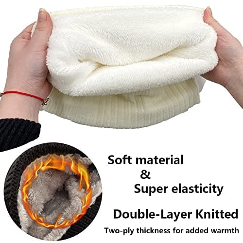 ehsbuy Fleece Neck Warmer Thermal Snoods Unisex Thick Winter Cold Weather Knitted Circle Scarf for Cycling Motocycle Sports (White) — view 4