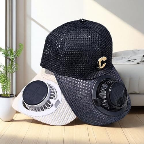 Solar Powered USB Rechargeable Cooling Hat for Travel, Black — view 6