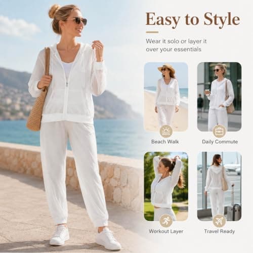 Bauzuoyo Mosquito Repellent Clothing Men Women with Zip Hooded Jacket and Trousers Lightweight Breathable Mesh Insect Protection Set Anti Mosquito Net Suit for Outdoor Travel Camping, White, XS — view 5