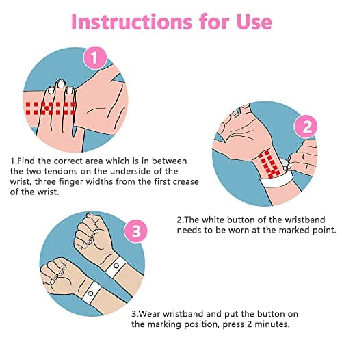 ACWOO Motion Sickness Wristbands, 2 Pairs Natural Sickness Bands for Kids & Adults, Anti-Nausea Wristbands for Car Sea Sickness, Relief Wristbans for Sea Flying Travel (Pink+White) — view 3