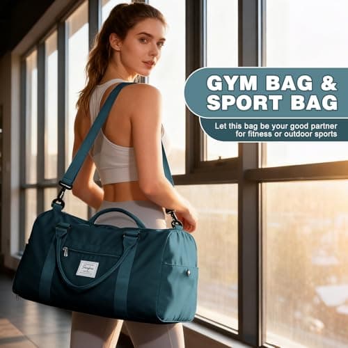 WEPLAN Gym Bag Womens Men Sports Fitness Bags Weekend Overnight Bag Travel Duffle Bags for Women with Shoes Compartment Wet Pocket,Holdall Hospital for Swimming Carry on Hand Luggag,A7-Peacock Blue — view 2