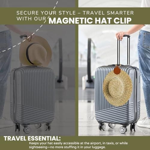 GALAXY BEAUTY Magnetic Hat Clip for Bag Travel (Brown) - Hands Free Hat Holder Clip for Backpack, Luggage, Purse - Leather Cap Clip with Gold Carabiner Key Ring — view 5