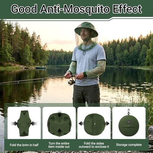 5Pcs Anti-Mosquito Head Net Set, Mosquito Suit Mosquito Protection, Lightweight Mesh Net for Outdoor Camping (Green, One Size) — view 5