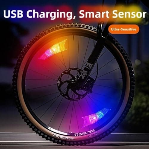 Bicycle Spoke Lights Rechargeable LED Wheel Lights with Smart Sensing for Mountain Bike Night Riding Safety and Style Multiple Colour Options Plastic Build Lightweight Design Easy USB Charging Long — view 4