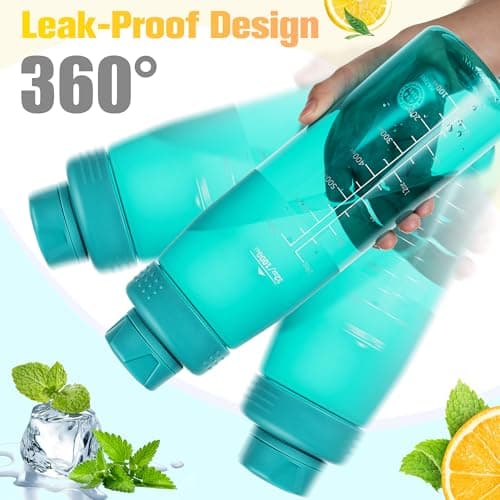GOPPUS 1L/32oz Clear Tritan Water Bottle with Screw Lid, Drinks Bottle with Wide Mouth, Fruit Infuser, Leakproof, BPA Free, Carry Handle, Measurement Markings, Dust Cap (Turquoise) — view 5