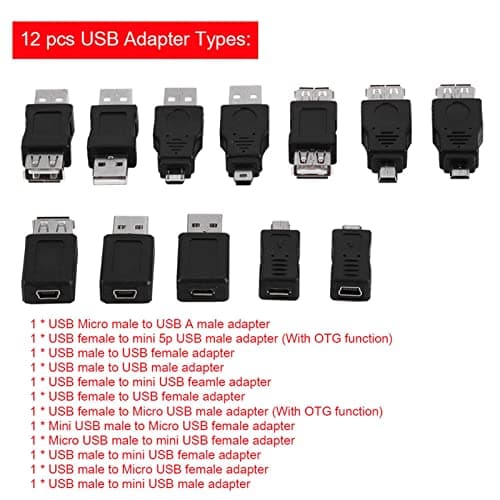 Sxhlseller 12 Pack USB 2.0 Adapter Kit Micro Mini Type A Coupler Set — view 5