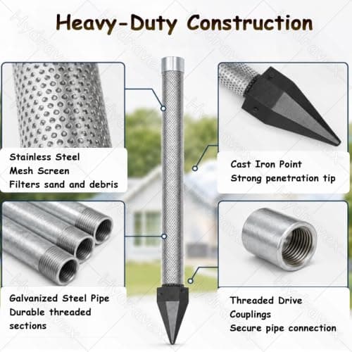 Water Well Point Kit, 1-1/4 Inch Stainless Steel Mesh Screen, Heavy Duty Galvanized Pipe, Shallow Well Kit for Emergency Water Supply with Pump — view 6